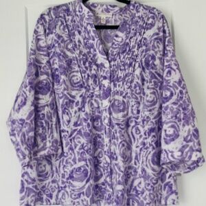 EUC JM Collection Purple Floral Button Down Blouse with 3/4 Sleeves , Size 18W